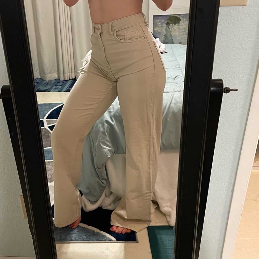 Cream Wide Leg Jeans